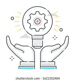 Idea related color line vector icon, illustration. The icon is about creativity, lamp, design, brainstorming, start up, project. The composition is infinitely scalable.
