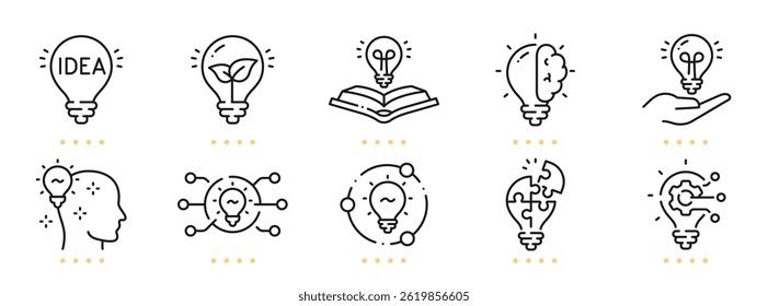 Ícones de linha relacionados a ideias. Traçado editável