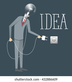 Idea investigación de isometría plana experimento de emprendimiento de empresa concepto ilustración vectorial. Empresario encendiendo grandes lámparas dispositivo electrónico abstracto