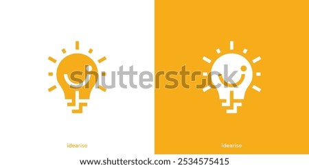 Idea Rise Logo Designs. Abstract Happy Light Bulb with Line art Outline Style. Smart Logo, Icon, Symbol, Vector, Design Template.