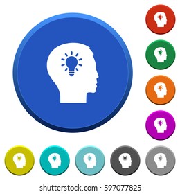 Idea round color beveled buttons with smooth surfaces and flat white icons