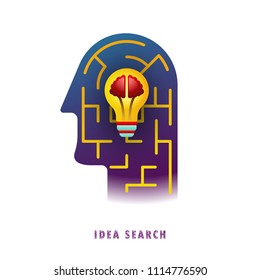 Idea search. Lamp in the maze. Vector illustration. Flat. Gradient.