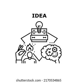 Idea Searching Vector Icon Concept. Businessman Thinking And Idea Searching For Success Startup. Brain Working Process For Creation And Planning Business Or Goal Achievement Black Illustration