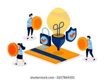 Ideia para serviços financeiros seguros e protegidos, incluindo segurança e acesso a empréstimos de cartão de crédito. Ilustração Criativa para Site, Página Inicial, Aplicativos Móveis, Panfleto de Inicialização, Faixa e Design de Anúncios
