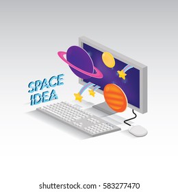 Idea of several Planet from Computer desktop. Space with paper art styles.