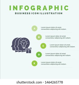 Idea, Share, Transfer, Staff Solid Icon Infographics 5 Steps Presentation Background. Vector Icon Template background