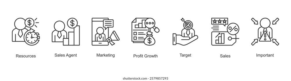 Idea Sharing Icon Important, Resources, Sales Agent, Marketing, Profit Growth, Target, Sales