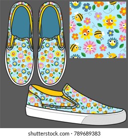 The idea for shoes. Printed sneakers. Sports shoes, shoes for everyday wear. Vector illustration