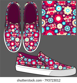 The idea for shoes. Printed sneakers. Sports shoes, shoes for everyday wear. Vector illustration