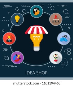 Idea shop flat icons concept. Vector illustration. Element template for design.