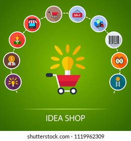 Idea shop flat icons concept. Vector illustration. Element template for design.