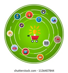 Idea shop flat icons concept. Vector illustration. Element template for design.