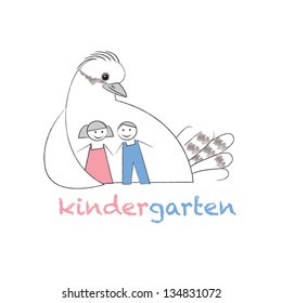 Idee für Schild Kindergarten. Vektorvorlage.