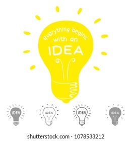 Idea, slogan on lamp. Template for Innovation logo in sketch style. Vector