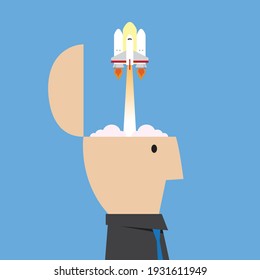 The idea soared like a space shuttle, Vector illustration in flat style