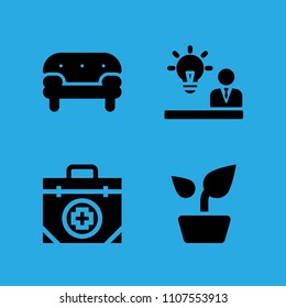 idea, sofa, first aid kit and plant icons vector in sample icon set for web and graphic design