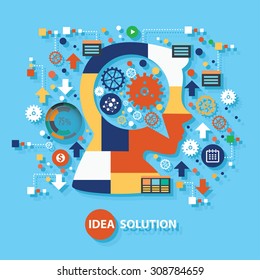 Idea solution concept design on blue background,clean vector