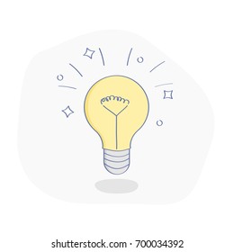 Idea, solution concept, flat line lightbulb. Business cartoon symbol of creative and imagination. UX / UI element for web and mobile design.