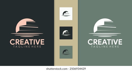 Idea solution ladder success achievement vector logo design. home interior wall staircase logo design