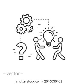 Ideenlösung-Problem Symbol, kreative Lösung Frage, warum oder wer, neues Entdeckungskonzept, Business-Teamwork, ​ Thin-line-Symbole - bearbeitbare Strich-Vektorgrafik