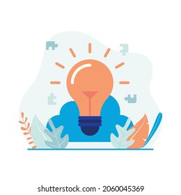 Idea and solutions illustration vector. Lightbulb and cloud icon. Flat design suitable for many purposes.