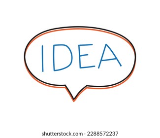 Idea. Speech bubble sticker for social media content. Handwritten lettering vector illustration.
