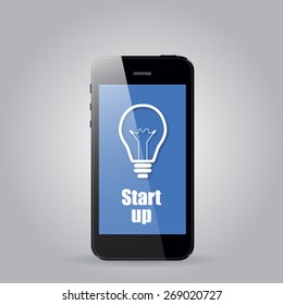 The idea of start up against the phone vector illustration