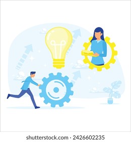 Idea Startup Ilustración plana del proceso de desarrollo de negocios e idea creativa.