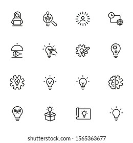 Idea For Startup Line Icon Set. Shining Bulb, Lightbulb, Gear, Entrepreneur. Business Concept. Can Be Used For Topics Like Genius, Innovation, New Project