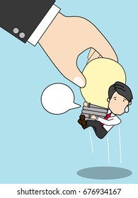 idea stealing pick up businessman idea while. Funny flat vector style.