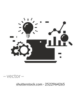 estratégia de ideias, ícone de resultados de análise de negócios, seo de banco de dados, marketing de gerenciamento, software empresarial, analisar o crescimento, otimização social, ilustração vetorial plana