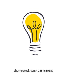 Idea symbol, hand drawn lamp, lightbulb sketch