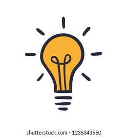 Idea symbol, light bulb doodle. Hand drawn vector illustration.