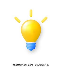 Idea symbol. Light bulb icon in 3d cartoon minimal style. Vector illustration.