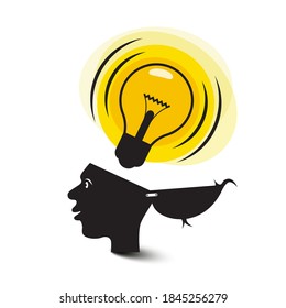 Idea Symbol with Opened Head and Lit Bulb - Vector Cartoon