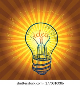 Idea symbol - shiny hand drawn retro light bulb