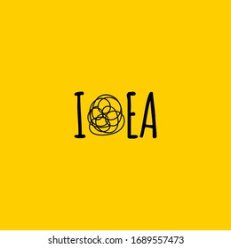 Idea symbol, word idea and chaotic tangle, logo element, vector creative icon