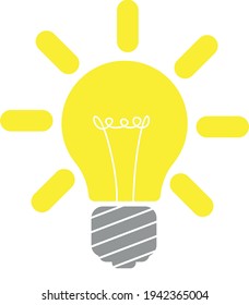 Idea symbol. Yellow light bulb. Drawing in flat design.