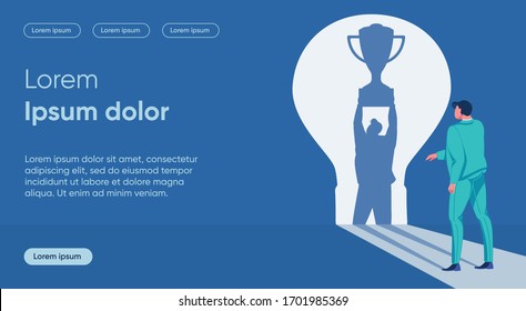 Idea Target Flat Landing Page Vector Template. Perspective Vision, Innovation, Victory Desire, Way to Success Metaphor. Businessman Seeing Goal Faceless Character. Business Planning Homepage Layout