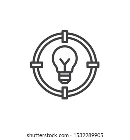 Idea target line icon. linear style sign for mobile concept and web design. Lamp with target outline vector icon. Solution symbol, logo illustration. Vector graphics