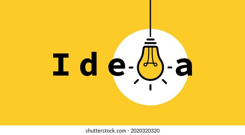 Idea text expression with light bulb and rays. Ideas, Tips and Tricks. Logo design. Vector illustration.