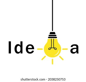 Idea text expression with light bulb and rays. Ideas, Tips and Tricks. Logo design. Vector illustration