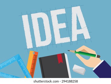 idea -  text with stationary supplies. template poster. vector illustration