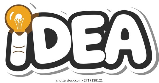 Adesivo de texto de ideia com ícone de lâmpada para criatividade e conceitos de inovação.