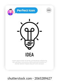 Icono de la línea delgada Idea. Ilustración vectorial moderna de la bombilla.