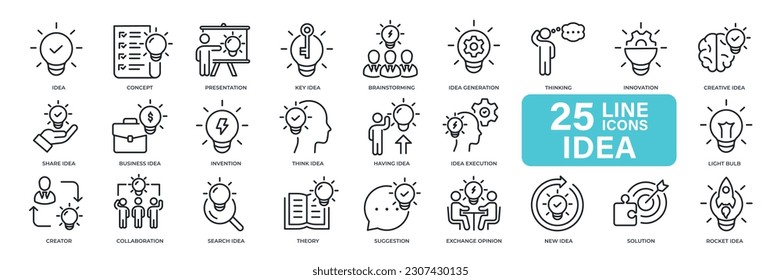 Idea thin line icons. For website marketing design, logo, app, template, ui, etc. Vector illustration.