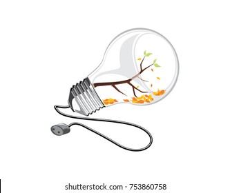Idea and think concept, Light bulb with tree inside isolated on  white background, ornamental backdrop. Design element for prints, decor, textile, web,vector.