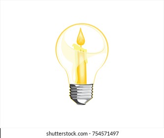 Idea and think concept, Light bulb with Candle inside isolated and curve line texture on background, ornamental backdrop. Design element for prints, decor, textile, web,vector,icon.