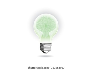 Idea and think concept, Light bulb with Puffy ball green isolated texture on white background, ornamental backdrop. Design element for prints, decor, textile, web,vector,icon.