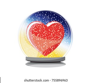 Idea and think concept,Crystal ball with heart inside isolated on white background, ornamental backdrop. Design element for prints, decor, textile, web,vector.